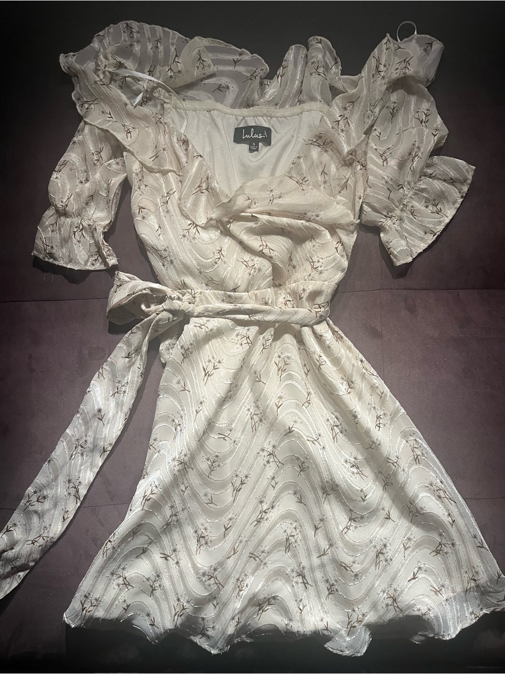 Lulu's Cream Satin Floral Slip Dress